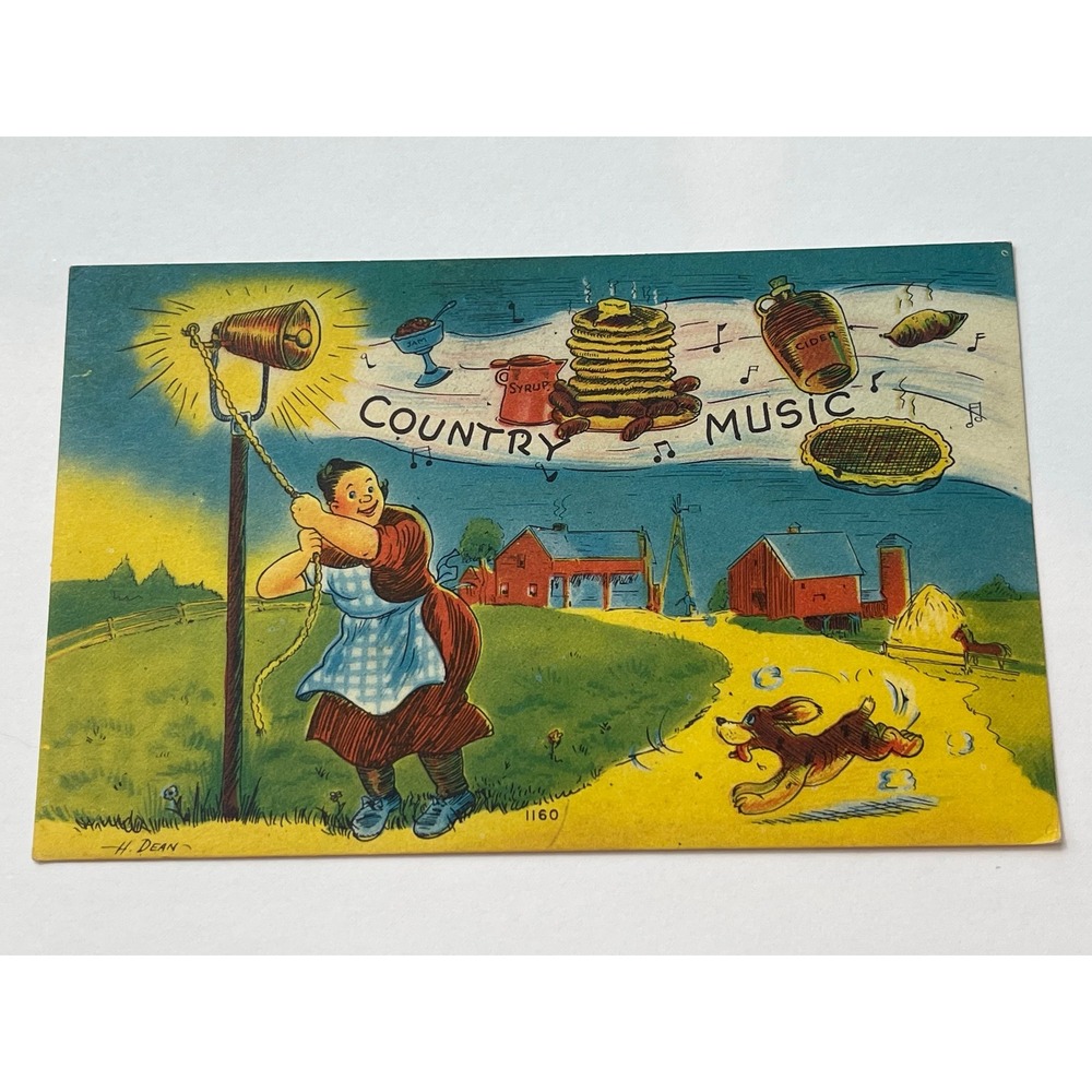 Vintage‎ Linen Postcard "Country Music" Illustrated by H. Dean c.1930s 00809